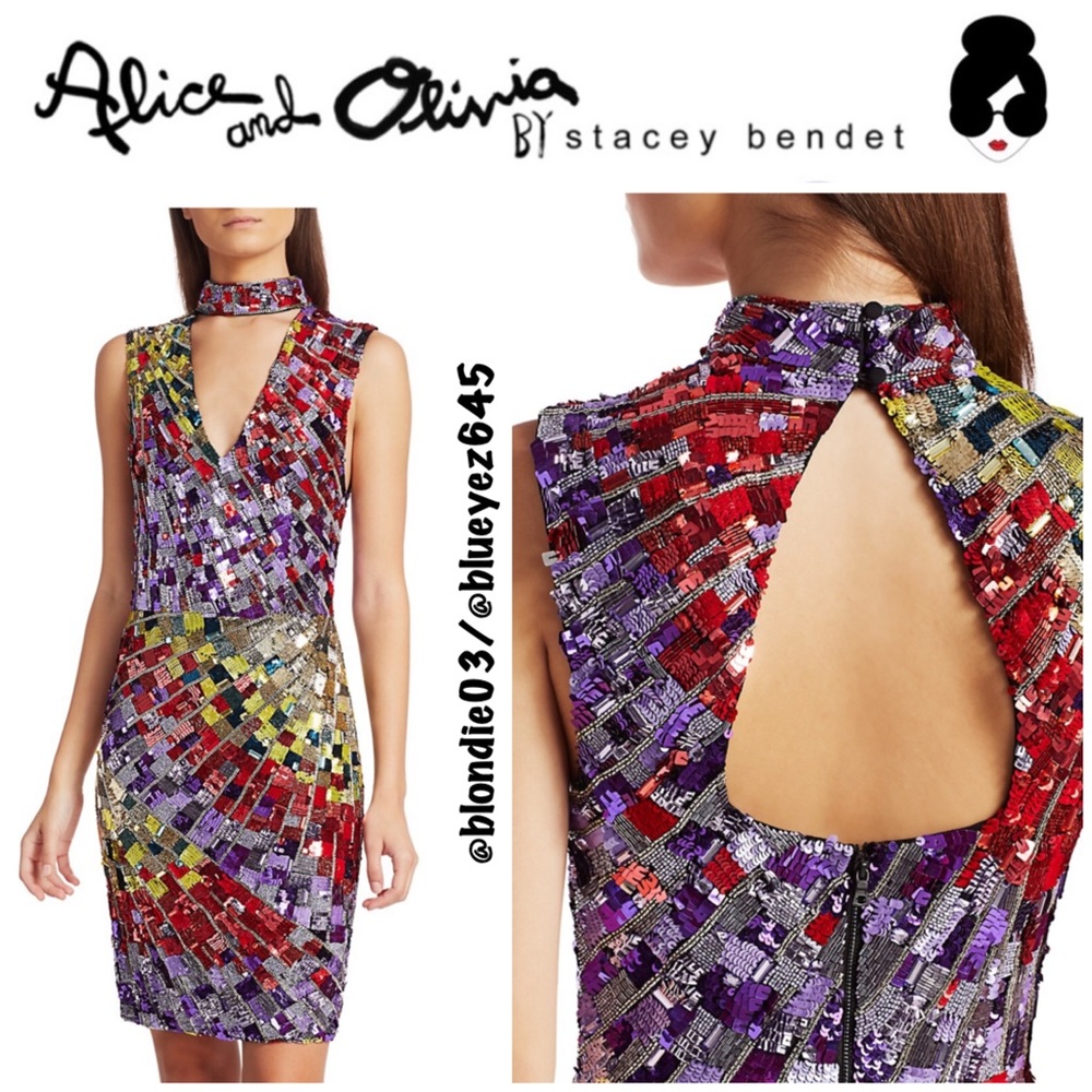 Alice + Olivia Dumont Sequin Choker Dress 10
